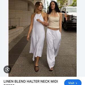 BLACK Oak + Fort Linen-Blend Halter Neck Midi Dress